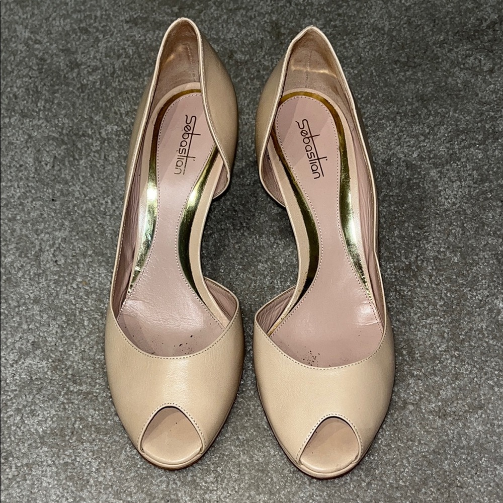Sebastian Elegant Cream d'Orsay Peep Toe Heels